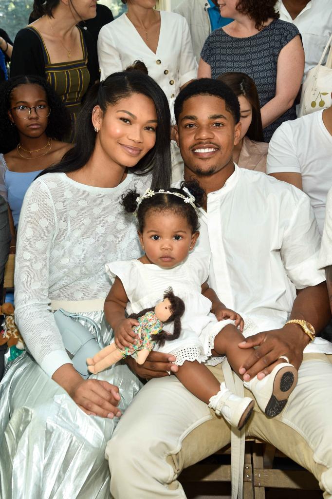 Chanel Iman, Sterling Shepard and daughter sit