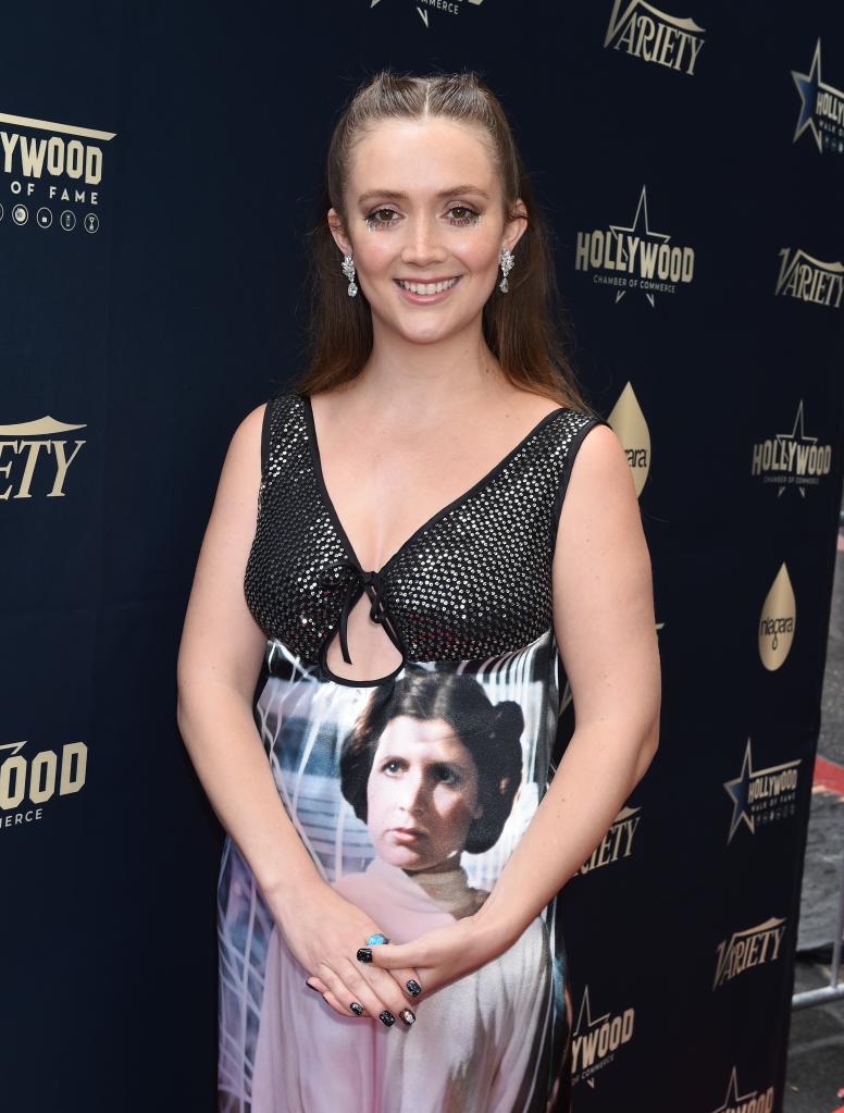 Billie Lourd wearing a "Star Wars" dress