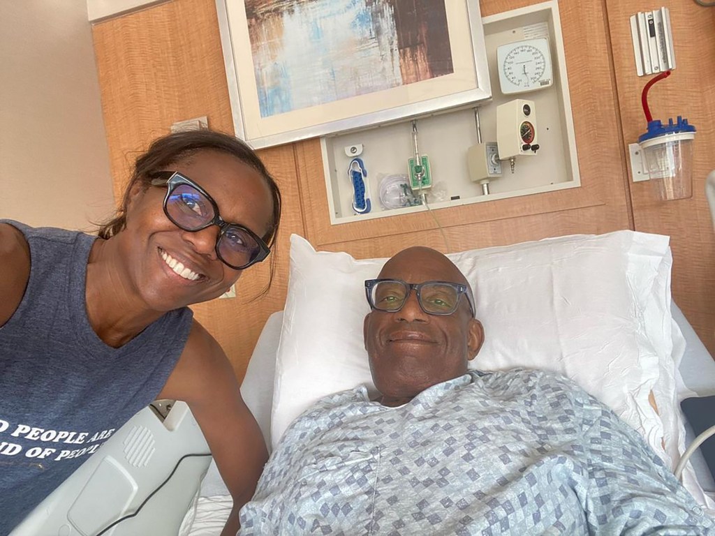 Deborah Roberts in hospital smiling with husband Al Roker.