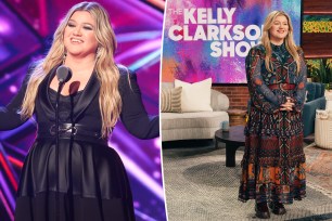 A split of Kelly Clarkson onstage and on her talk show.