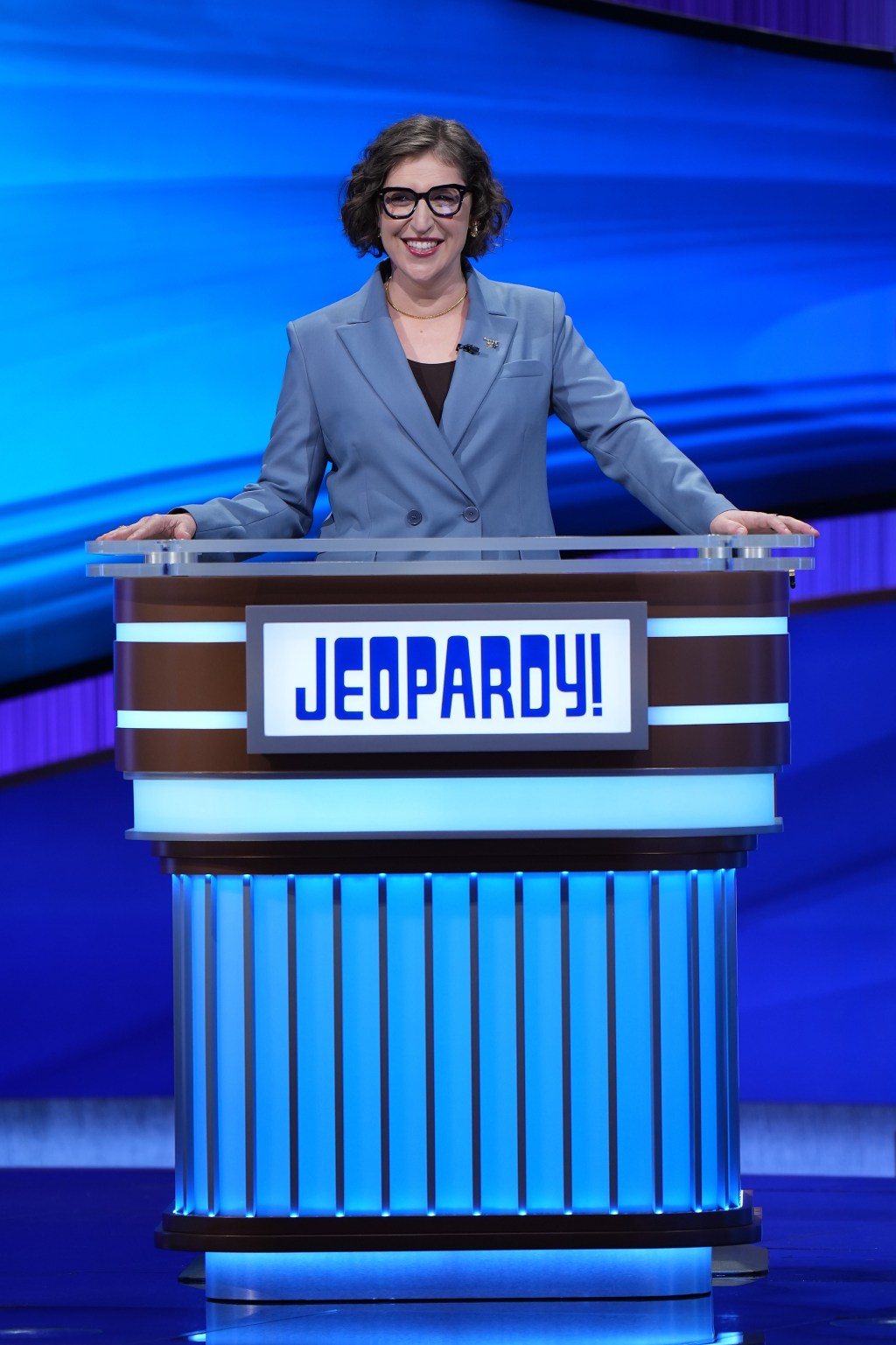 mayim bialik at "jeopardy!" podium