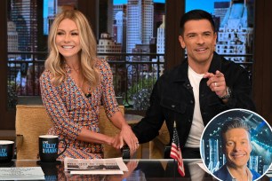 Ryan Seacrest with Kelly Ripa and Mark Consuelos.