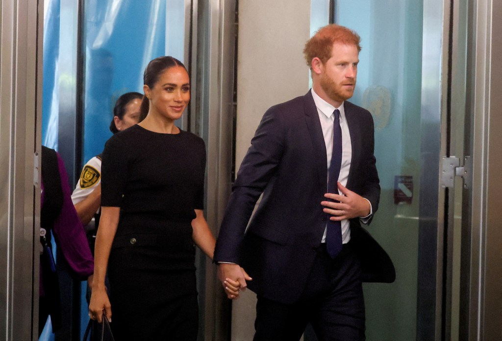 Meghan Markle and Prince Harry holding hands. 