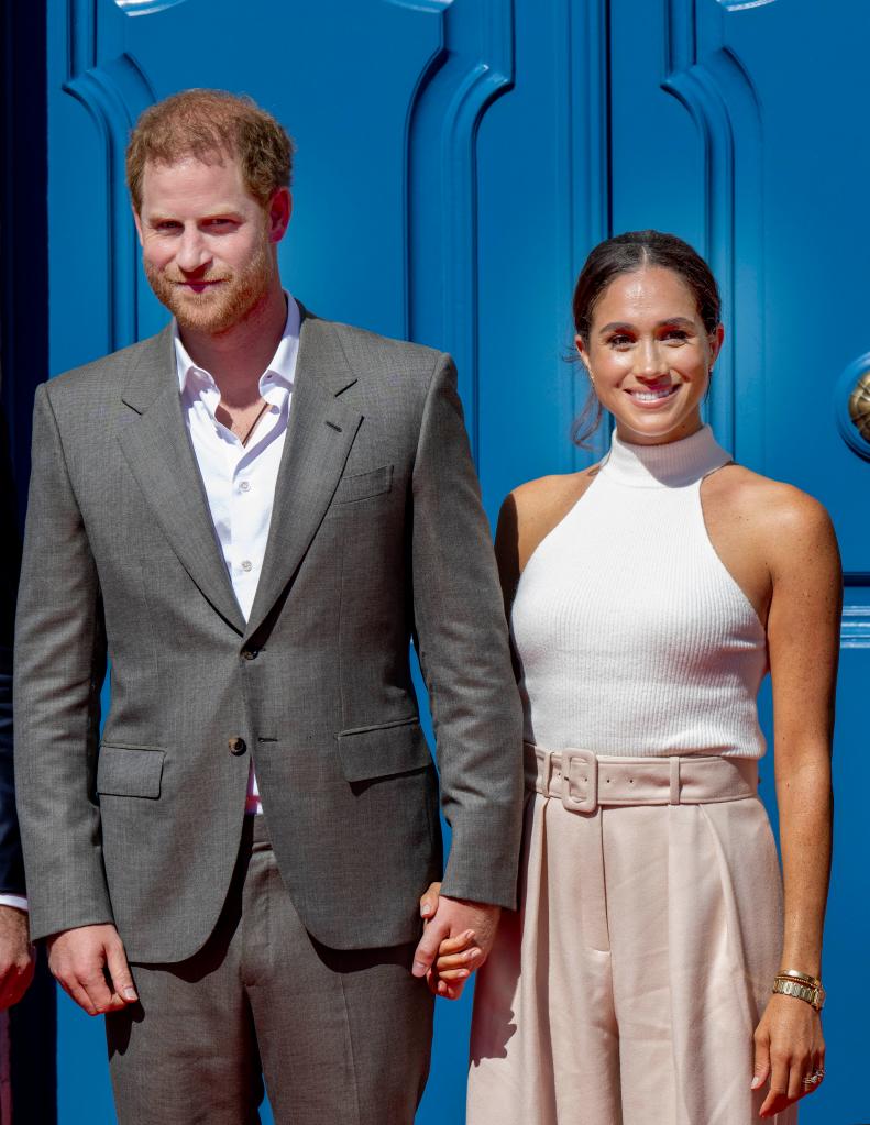 Meghan Markle and Prince Harry holding hands. 