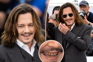 Johnny Depp split image with his teeth.