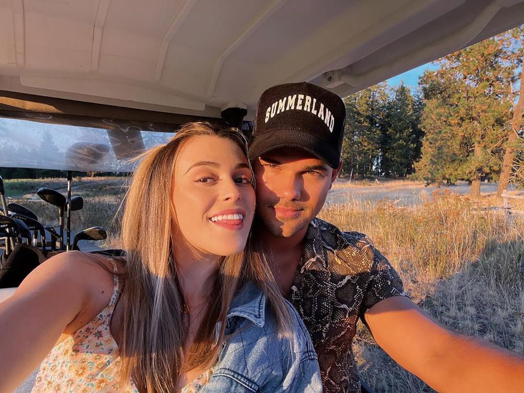 Taylor Lautner and wife Taylor Lautner taking a selfie while golfing