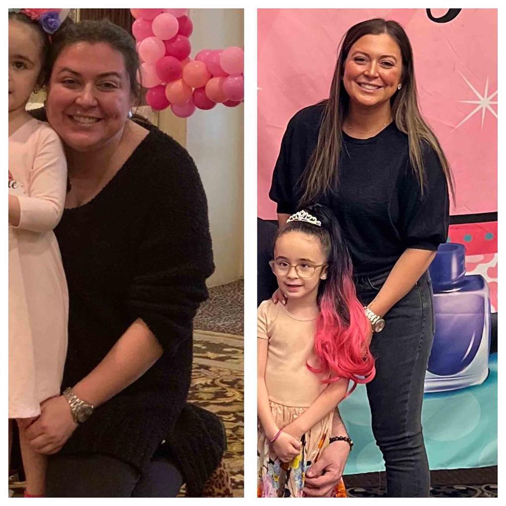 A split of photos of Lauren Manzo before and after weight loss.