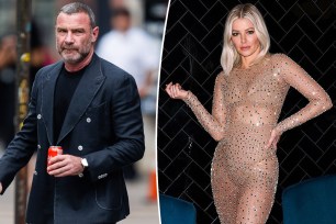 A split photo of Liev Schreiber walking and a photo of Ariana Madix posing