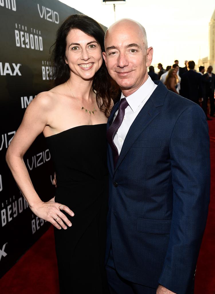 MacKenzie Scott and Jeff Bezos posing on a red carpet together.