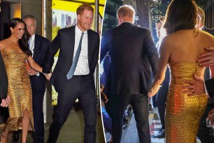 A split of photos of Prince Harry and Meghan Markle.