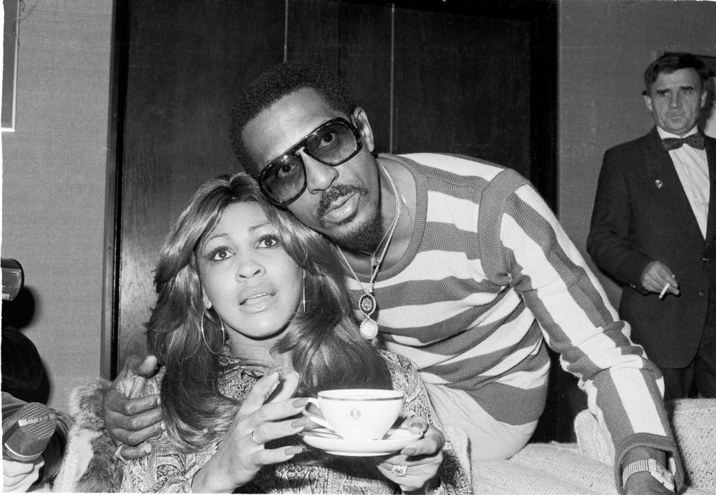 A black-and-white photo of Tina Turner and Ike Turner.