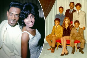 A split of photos of Tina and Ike Turner together and then with their kids.