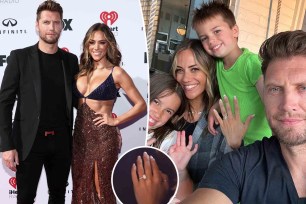 Jana Kramer and Allan Russell split image with her ring.