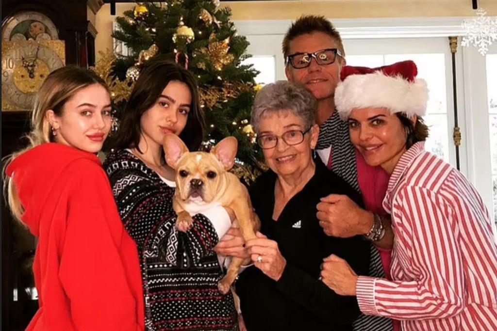 Lisa Rinna with husband Harry Hamilin, mom, Lois and her and Hamlin's daughters at Christmas time.