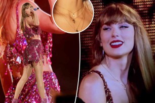 Taylor Swift onstage in sparkly outfits