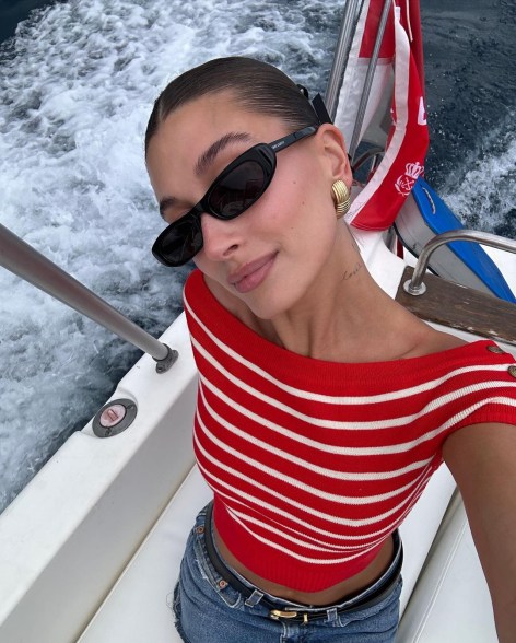 Hailey Bieber selfie on a boat