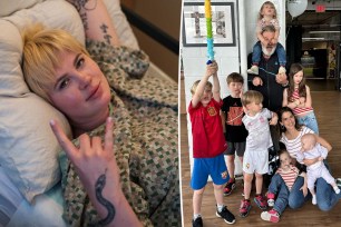 A split of Ireland Baldwin in bed and Alec Baldwin posing with his younger kids.