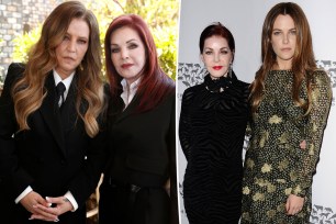 A split of photos of Priscilla Presley with Lisa Marie Presley and Riley Keough.