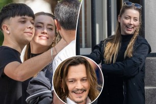 Amber Heard takes selfies with fans, split with the actress smiling, as well as an inset of Johnny Depp's teeth