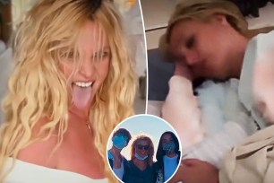 Britney Spears sticks tongue out, split with the singer sleeping, as well as her posing with sons Sean Preston and Jayden
