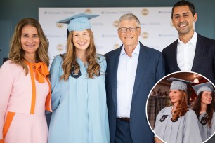 Bill Gates and Melinda Gates pose at daughter Jennifer's graduation with Nayel Nassar