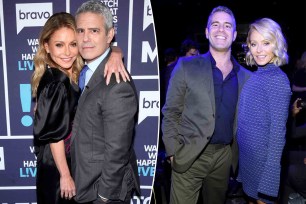 Two photos of Kelly Ripa and Andy Cohen.