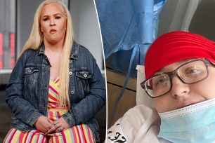 Mama June Shannon sits in dress and denim jacket, split with daughter Anna Marie "Chickadee" Cardwell in the hospital
