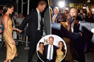 Prince Harry and Meghan Markle leaving the Women of Vision gala and inset of them there with Doria Ragland.