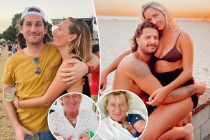 Rod Stewart's daughter Ruby and son Liam pose with significant others , split with the rocker holding his grandsons