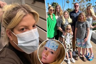 Tori Spelling wears face mask, split with the actress, Dean McDermott andher kids, as well as son Beau sick