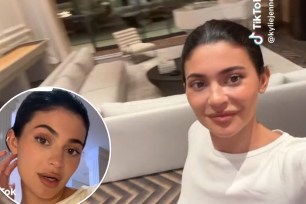 A screenshot of Kylie Jenner talking in her living room and a selfie of Kylie Jenner.