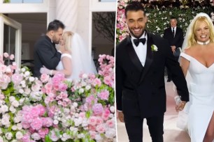 Sam Asghari and Britney Spears split image wedding.