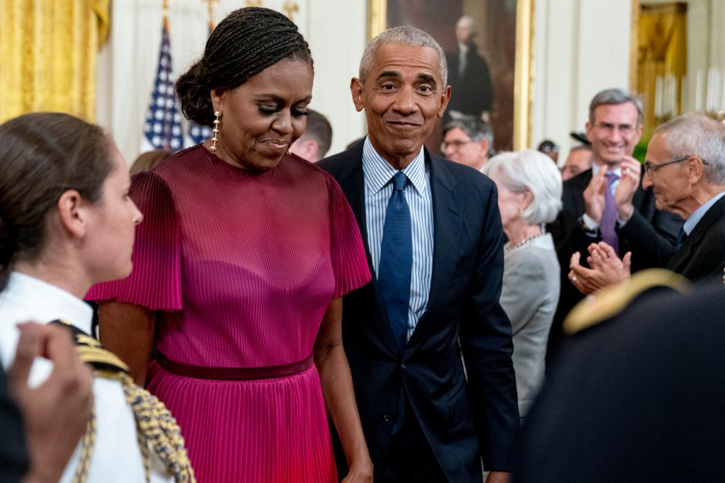 Michelle and Barack Obama at the White House in 2023