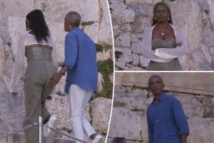 Michelle Obama and Barack Obama in Athens, Greece.