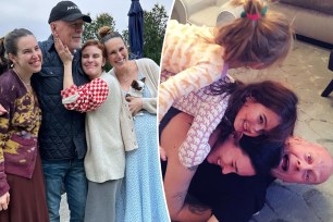 Bruce Willis gets hugs from Rumer, Scout and Tallulah, split with the actor tackled by Emma Heming, Mabel and Evelyn