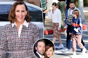 Jennifer Garner, split with Ben Affleck and his kids, as well as an inset of Ben Affleck with Jennifer Garner