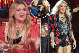Kelly Clarkson on "WWHL," split with Carrie Underwood, as well as an inset of the singers