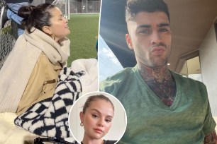 Selena Gomez sits on sidelines, split with Zayn Malik selfie, as well as Gomez posing with hair back