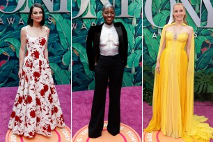 Lea Michele, Lupita Nyong'o and Jessica Chastain on the Tony Awards 2023 red carpet.