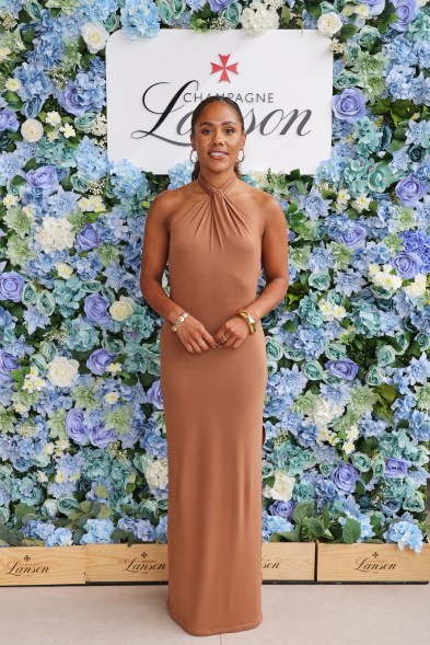 British soccer star Alex Scott attends Champagne Lanson's suite at Wimbledon on July 8, 2023.