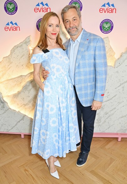 Leslie Mann and husband Judd Apatow attend Wimbledon on July 3, 2023.