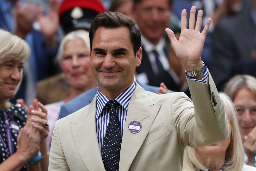 Eight-time Wimbledon winner Roger Federer attends Wimbledon on July 4, 2023. 