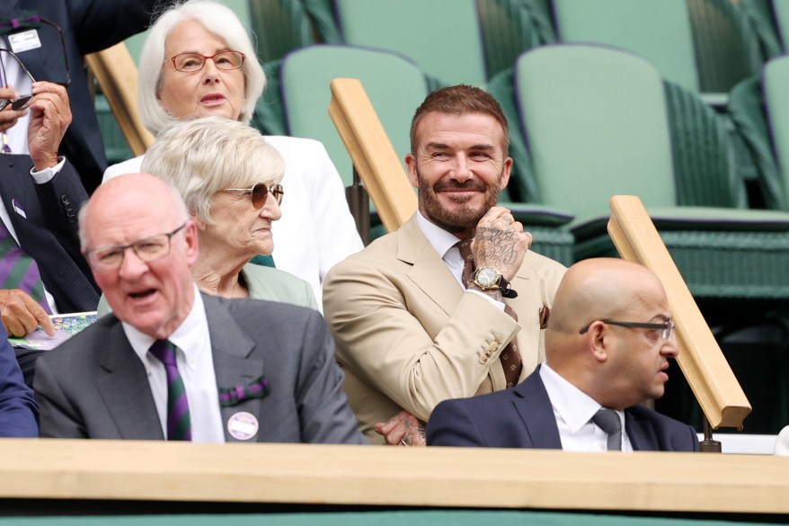 David Beckham attends Wimbledon with his mom Sandra on July 5, 2023.