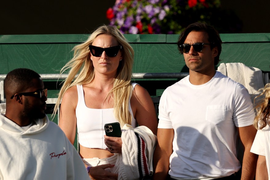 Three-time Olympic gold medalist Lindsey Vonn attends Wimbledon with Diego Osorio on July 6, 2023. 