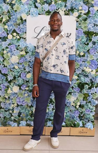 British rugby star Maro Itoje attends Champagne Lanson's suite at Wimbledon on July 8, 2023.