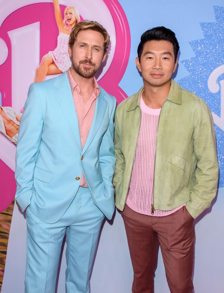 Simu Liu and Ryan Gosling on a "Barbie" red carpet.