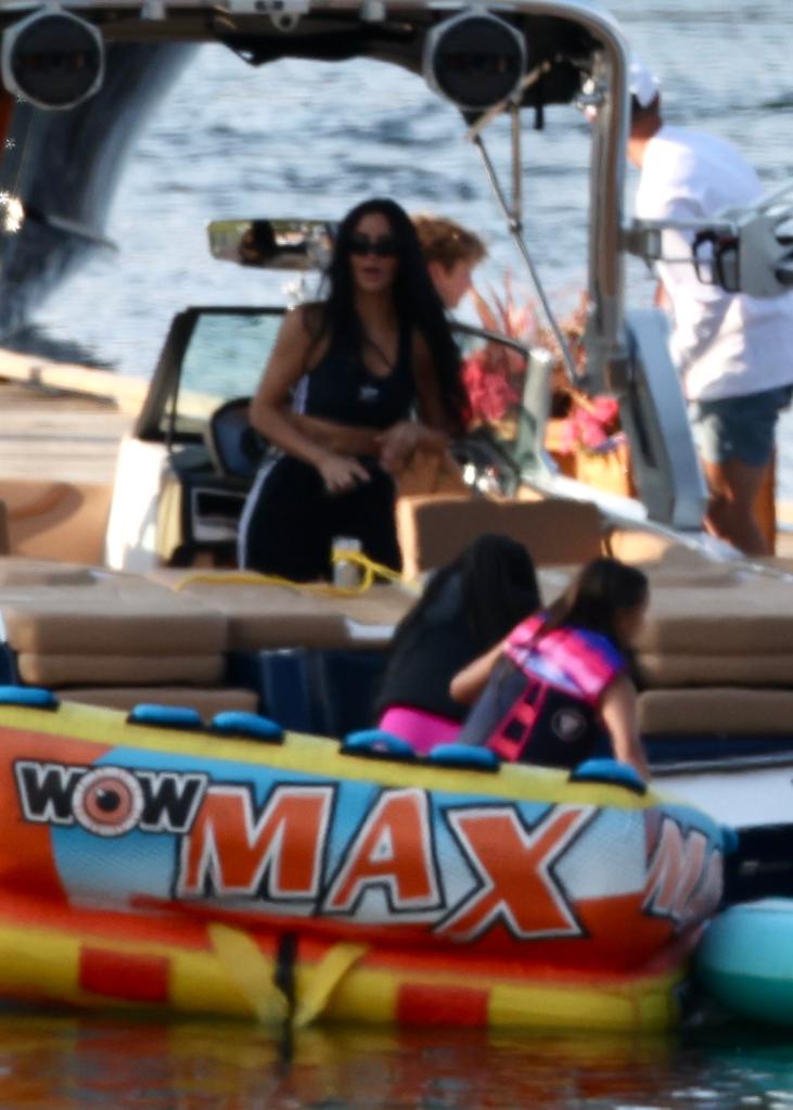 Kim Kardashian and North West on a boat in Idaho.