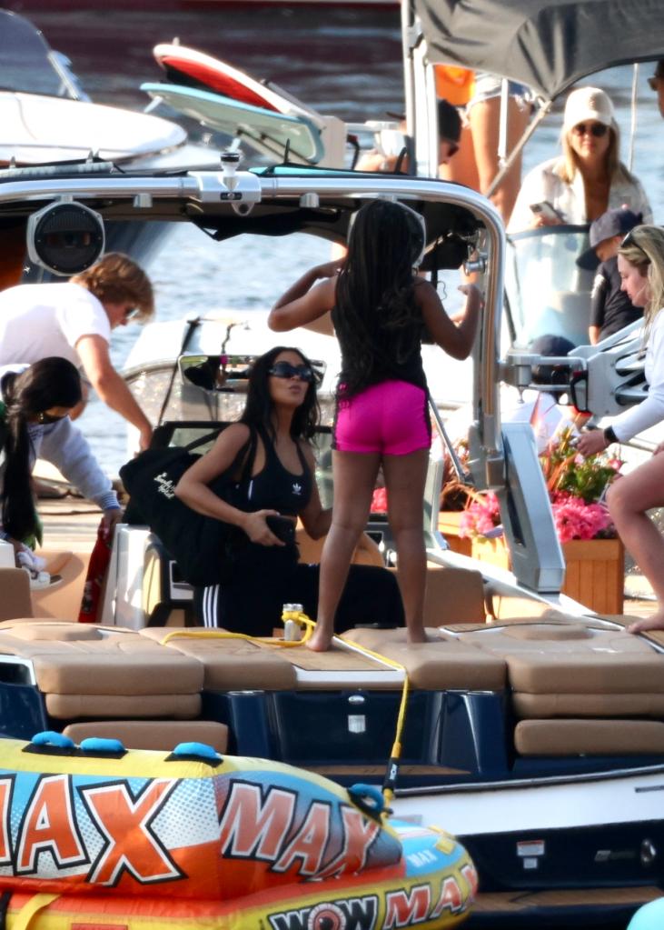 Kim Kardashian and North West on a boat in Idaho.