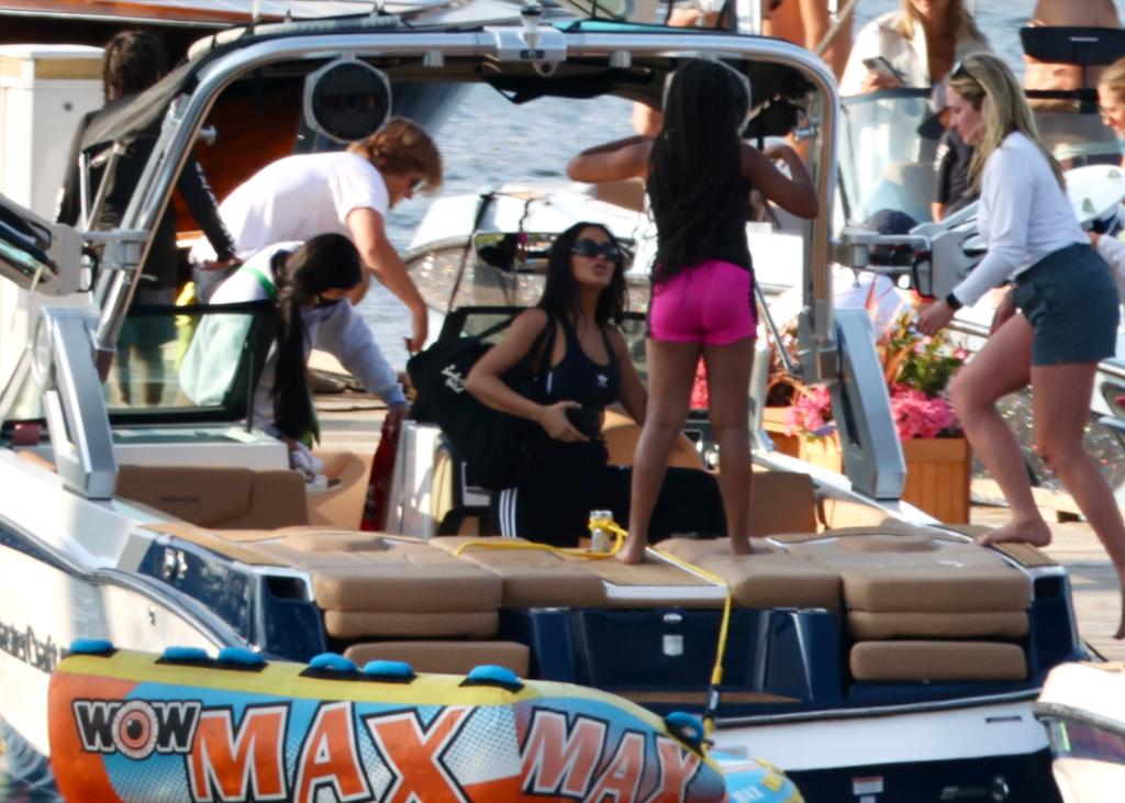 Kim Kardashian and North West on a boat in Idaho.