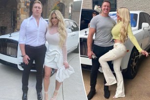 A split photo of Kroy Biermann and Kim Zolciak posing together and another photo of Kim Zolciak and Kroy Biermann posing together